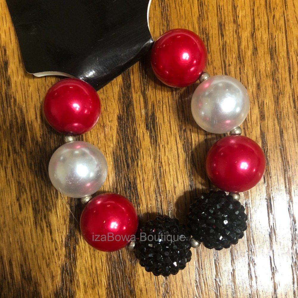 Black Sparkle, Red & White Chunky Bead Bracelet BR1237 handmade Boutique